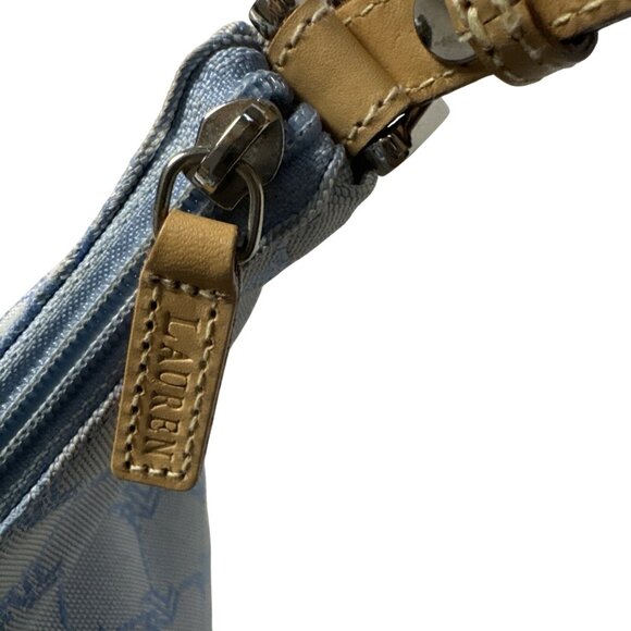 Ralph Lauren Monogram Canvas Hobo Bag Blue & Beige With Adjustable Strap - Picture 8 of 16